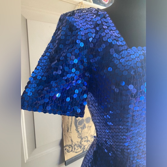 Vintage 90s Niteline Della Roufogali blue sequined  cocktail dress, size 6 - Picture 6 of 16